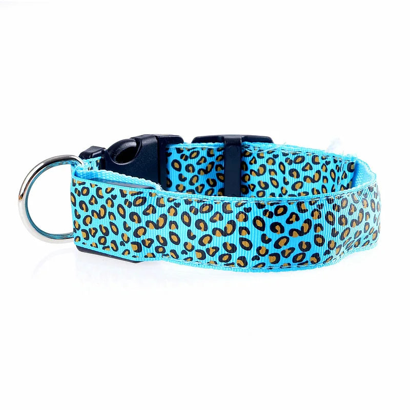 Collar LED light for pets | Night safety dog collar | LED pet collar for night walks | Leopard print LED dog collar | Glowing pet safety collar | Rechargeable LED collar for dogs | Light-up cat collar for safety | Waterproof LED dog collar | Reflective night pet collar | Stylish leopard dog collar with light