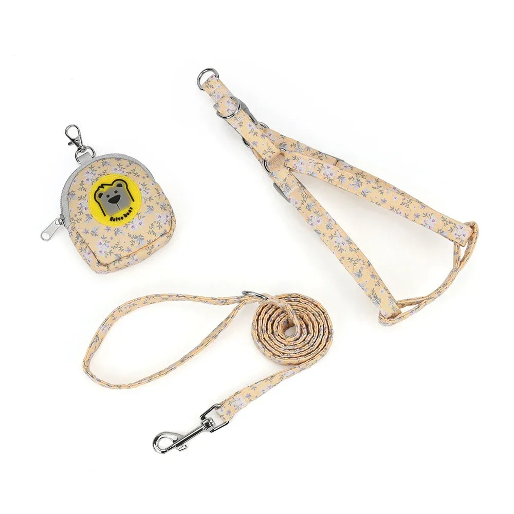 Pet Harness Leash Set Floral Dog